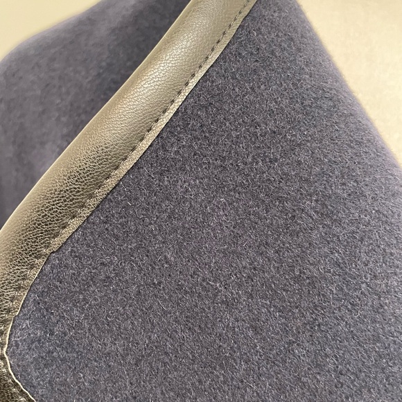 Elie Tahari Faux Leather-Trimmed Cashmere Wool Blend Wrap Coat Navy XL Womens - Picture 9 of 15